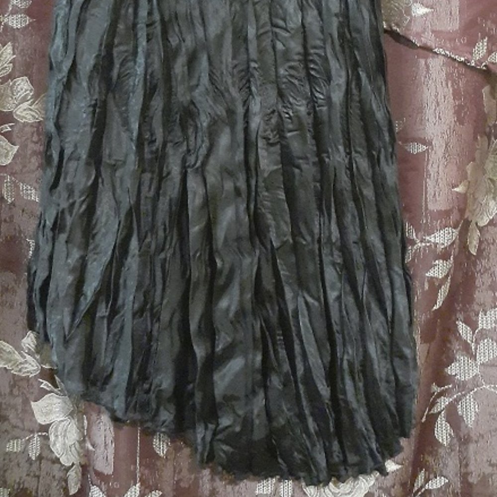 Vintage Dolled Up Beaded Maxi Silky Satin Black Pleated Asymmetric Chic Skirt S - Picture 2 of 2
